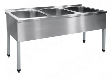 Ванна моечная трёхсекционная ВМП-6-3-5 РЧ (500х500 каркас краш.) Абат {1770х600х860 мм}