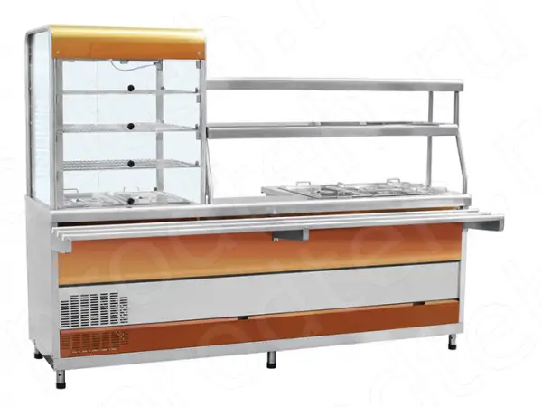 Прилавок витрина холодильный с мармитом универсальный (красное золото) ПВХМ-70КМУ