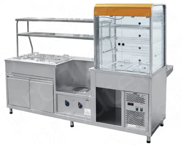 Прилавок витрина холодильный с мармитом универсальный (красное золото) ПВХМ-70КМУ